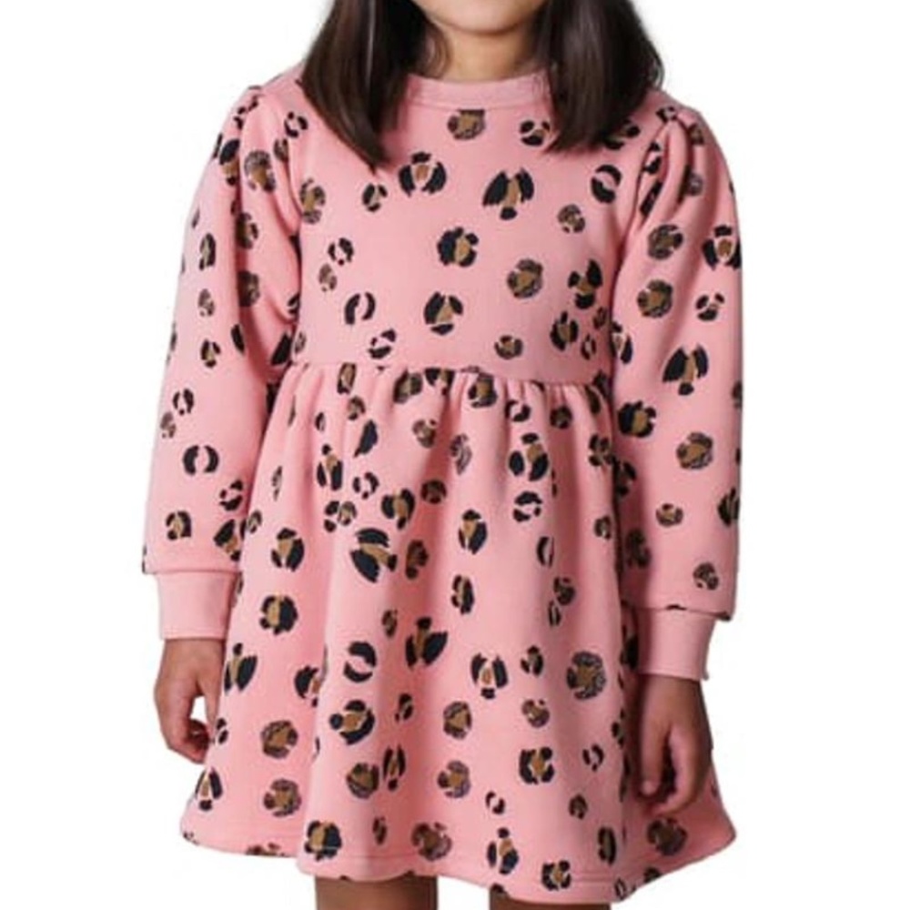 Tiny Tribe Leopard Print Long Sleeve Fit Flare Fleece Pink Girls 5